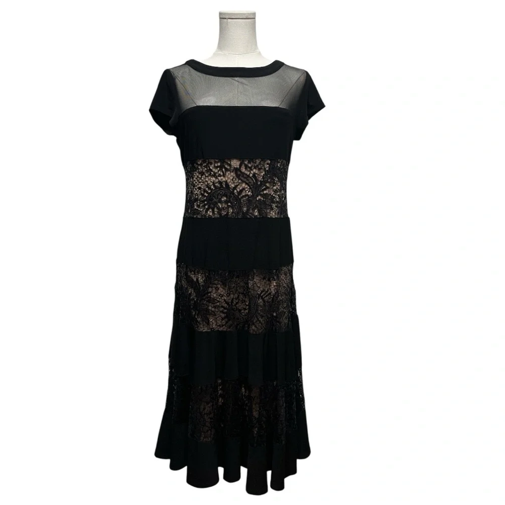 R&M Richards Black Lace Midi Dress Size 8 - Picture 1 of 11